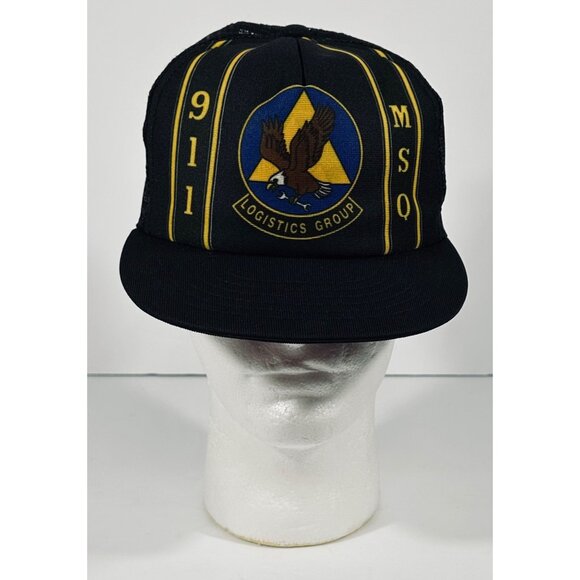 911 MSQ Logistics Group Black Trucker Hat With Eagle Logo & Mesh Back Adjustable - Picture 2 of 13